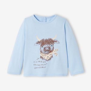 Achat Tee-shirt fantaisie bébé manches longues bleu ciel pas cher en promo