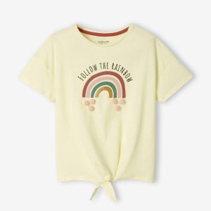 Achat Tee-shirt fille motif à pompons jaune pas cher en promo