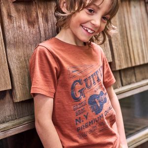 Achat Tee-shirt garçon motif guitare manches courtes noisette pas cher en promo