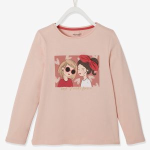 Achat Tee-shirt girly détails irisés et noeud fantaisie fille rose pâle pas cher en promo