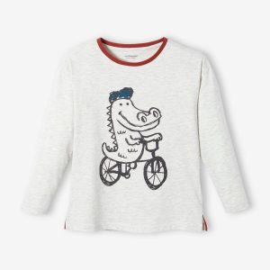Achat Tee-shirt ludique motif crocodile garçon beige chine pas cher en promo