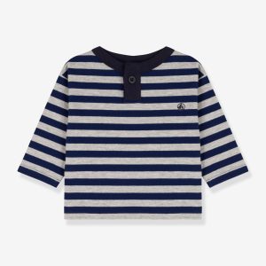 Achat Tee-shirt manches longues bébé en coton - PETIT BATEAU bleu pas cher en promo