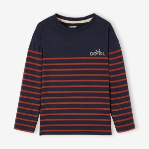 Achat Tee-shirt marinière garçon détail flocage velours encre rayé pas cher en promo