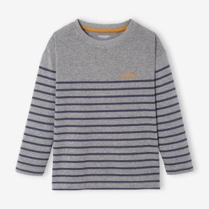 Achat Tee-shirt marinière garçon détail flocage velours gris moyen chiné pas cher en promo