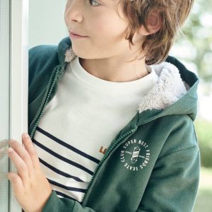 Achat Tee-shirt marinière garçon détail flocage velours ivoire rayé pas cher en promo