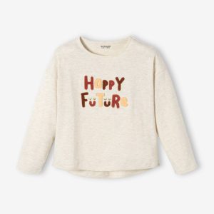 Achat Tee-shirt message en bouclettes fille blanc pas cher en promo