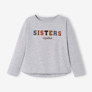 Achat Tee-shirt message en bouclettes fille gris chiné pas cher en promo