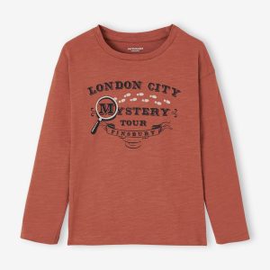 Achat Tee-shirt motif Mystery garçon détails en flocage velours noisette pas cher en promo