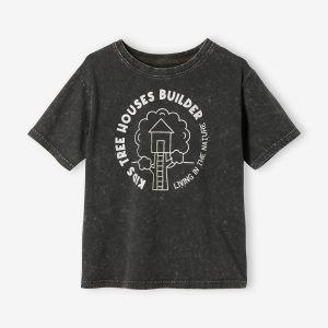 Achat Tee-shirt motif cabane garçon manches courtes gris délavé pas cher en promo