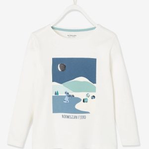Achat Tee-shirt motif fjord fille détails sequins ivoire pas cher en promo