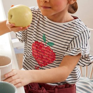 Achat Tee-shirt motif fruit en encre gonflante fille blanc rayé pas cher en promo