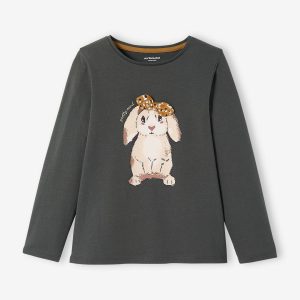 Achat Tee-shirt motif lapin avec noeud fantaisie fille gris foncé pas cher en promo