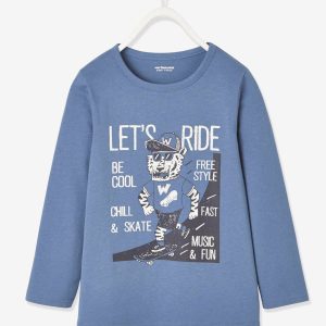 Achat Tee-shirt motif tigre skate garçon manches longues bleu pas cher en promo