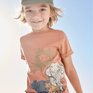 Achat Tee-shirt motifs animaux de la jungle garçon orange pas cher en promo