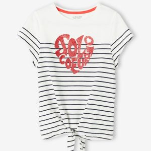 Achat Tee-shirt rayé motif girly à paillettes blanc rayé pas cher en promo