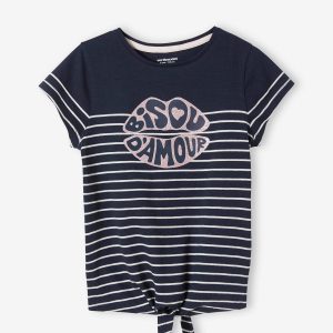 Achat Tee-shirt rayé motif girly à paillettes marine rayé pas cher en promo