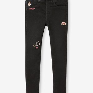 Achat Tregging brodé en molleton effet denim fille denim noir pas cher en promo