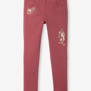 Achat Tregging couleur brodé fleurs fille rouge foncé pas cher en promo