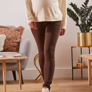 Achat Tregging de grossesse en toile stretch entrejambe 78 marron chocolat pas cher en promo